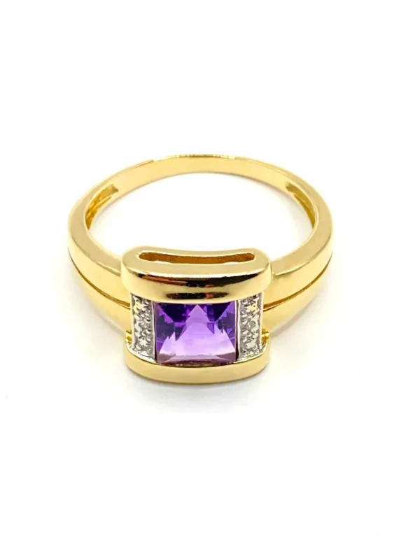 Bague Or Jaune, Or blanc, Améthyste et Diamants