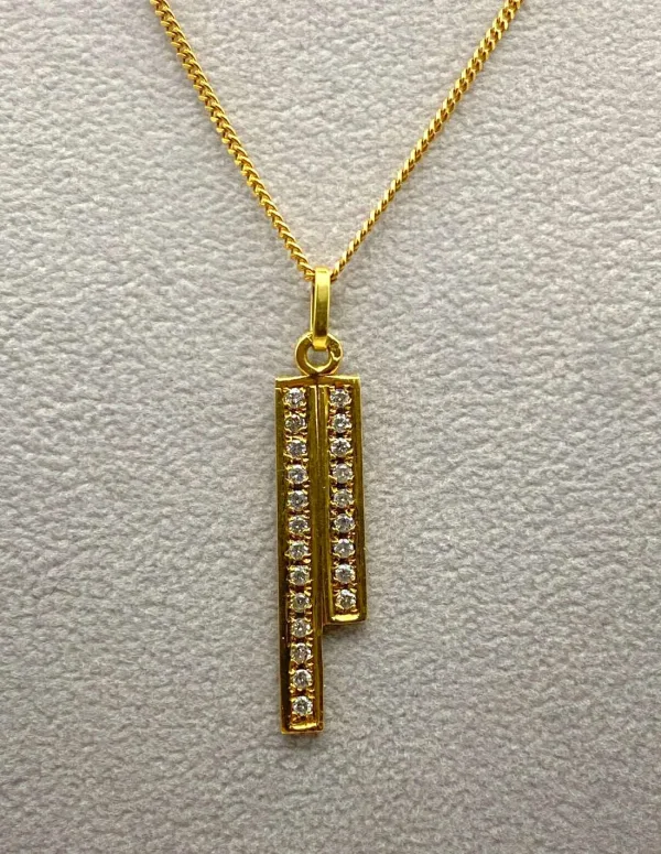 Pendentif Or Jaune Deux Barettes Pavées Diamants