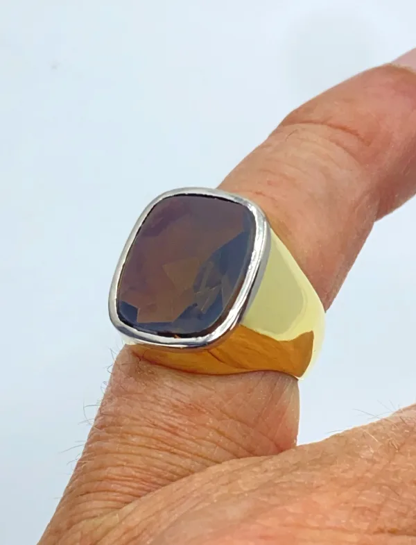 Bague Chevalière Or Jaune & Quartz Fumé