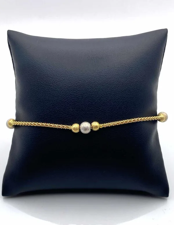 Bracelet Perles d'Or 18K & Maille Popcorn