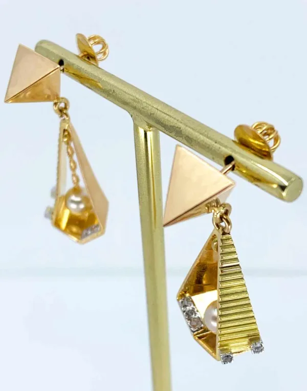 Boucles d'Oreilles Vintage Or, Diamants & Perles