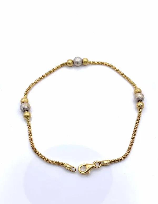 Bracelet Perles d'Or 18K & Maille Popcorn