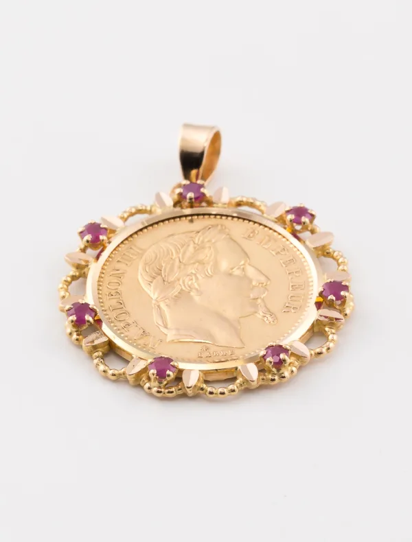 Pendentif Pièce d'Or Napoléon  & Rubis