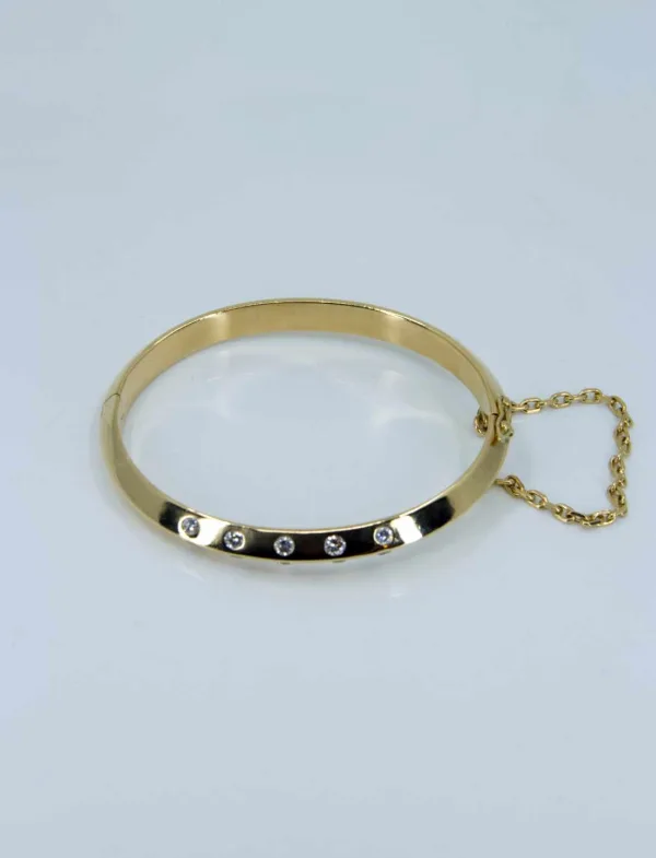 Bracelet Demi-Jonc Ovale Ouvrant Or Jaune & Diamants