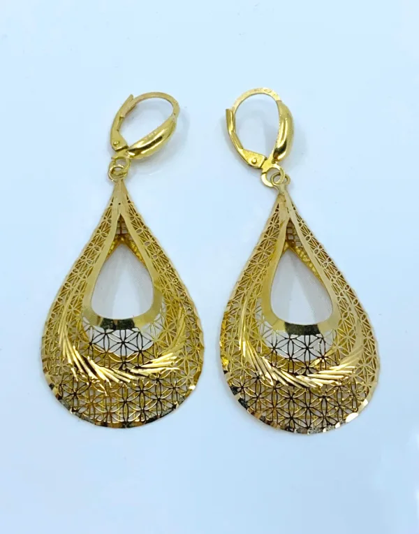 Boucles d'Oreilles Or Jaune Gouttes Filigranées