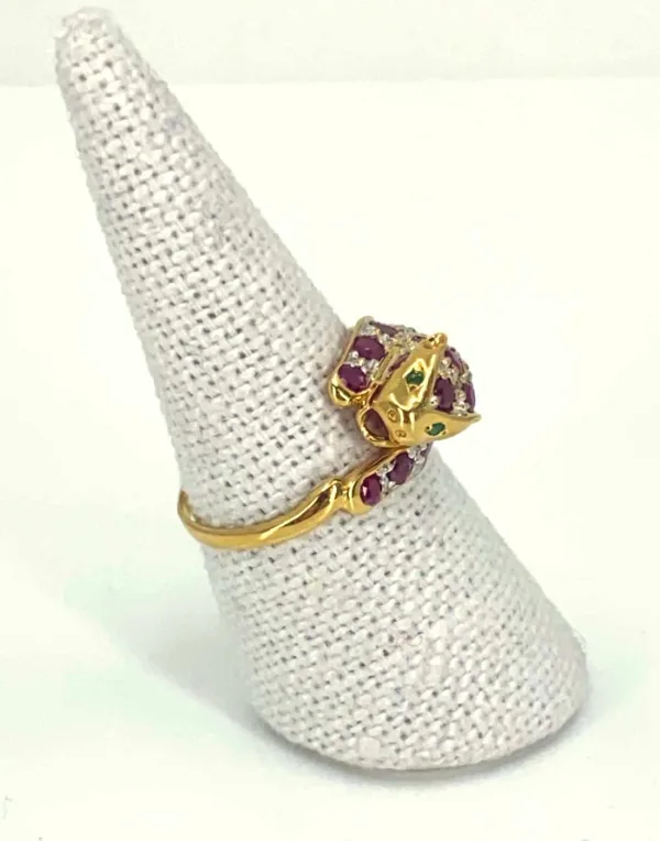 Bague Léopard Or, Rubis, Diamants & Emeraudes