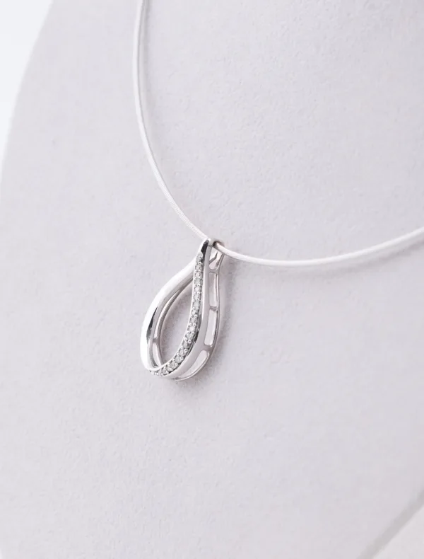 Collier Cable & Pendentif Goutte Or Blanc et Diamants