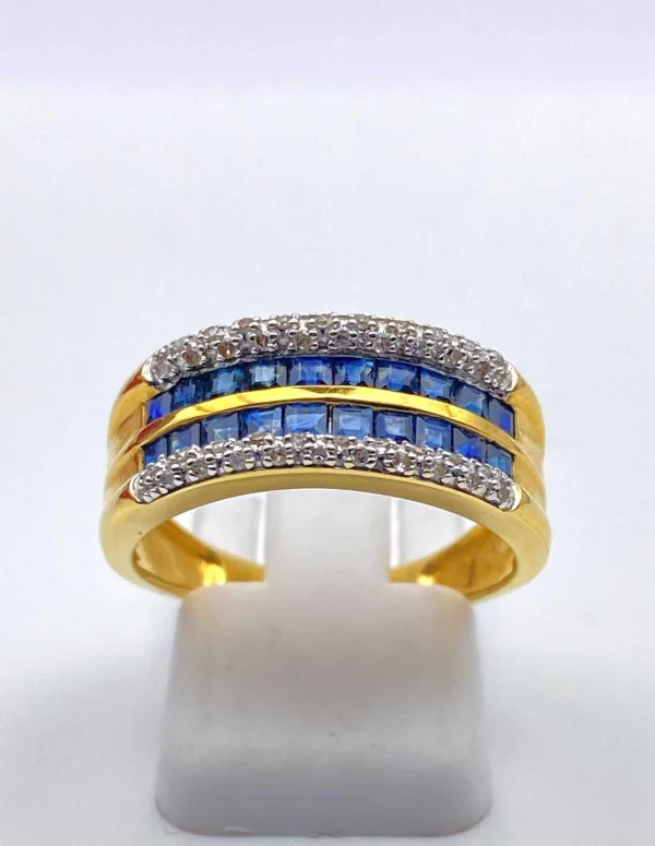 Bague Or Jaune 18K Saphirs & Diamants