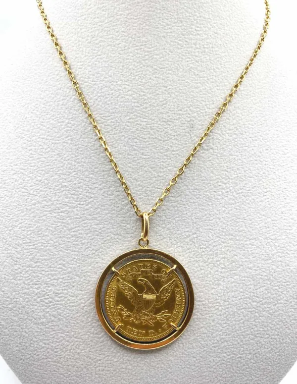 Pendentif vintage avec pièce en or 10 dollars (1901)
