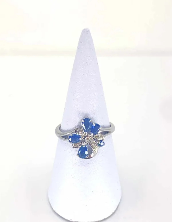 Bague Florale Or Blanc Saphirs & Diamants