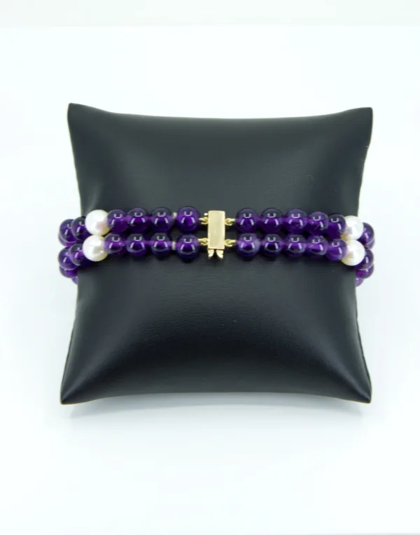 Bracelet or avec billes d'améthyste et perles de culture