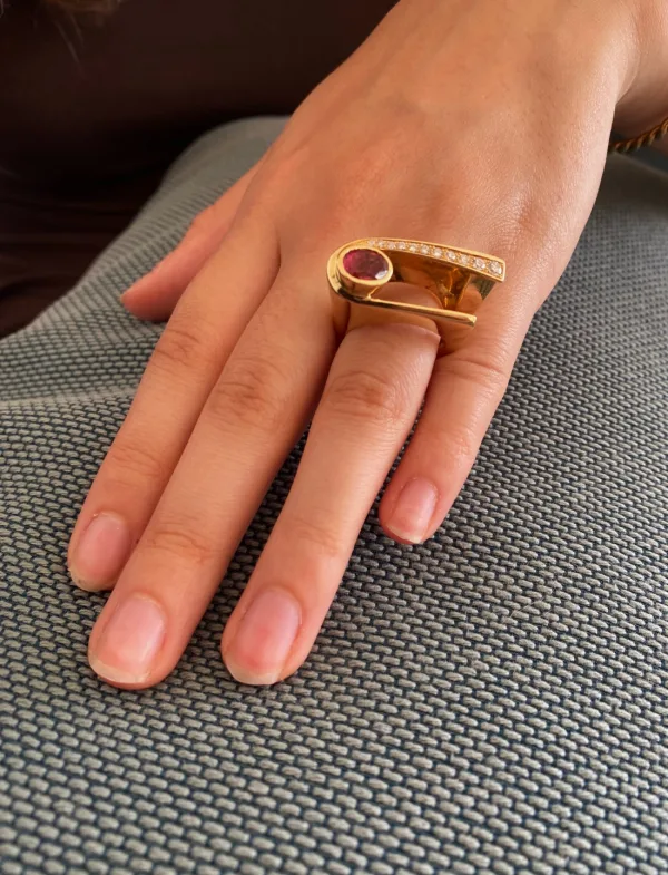Bague Créateur Or, Saphir Rose & Diamants