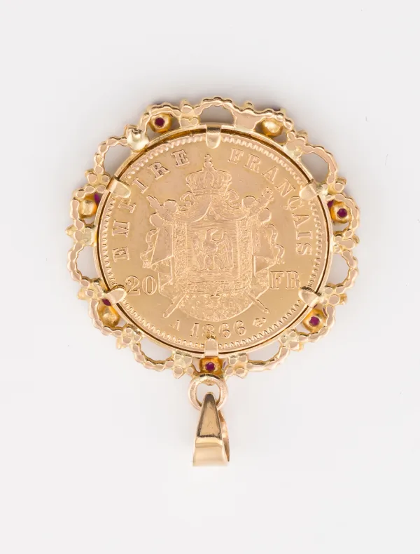 Pendentif Pièce d'Or Napoléon  & Rubis