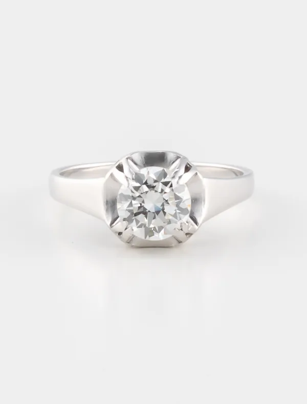 Bague Solitaire Or Blanc & Platine