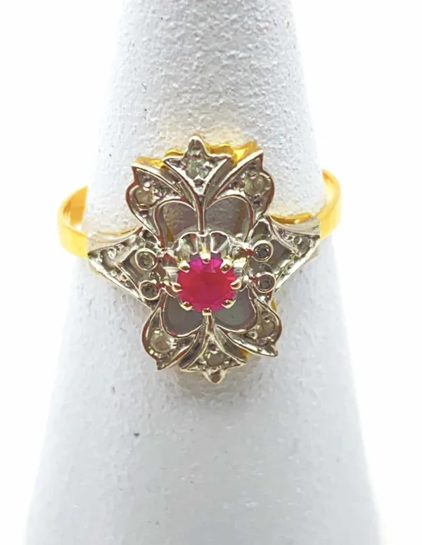 Bague Marquise Antique Or 18k Rubis et Diamants