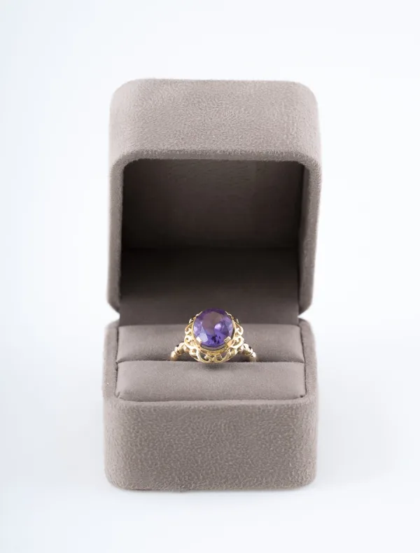 Bague Panier Ciselé Or Jaune & Amethyste