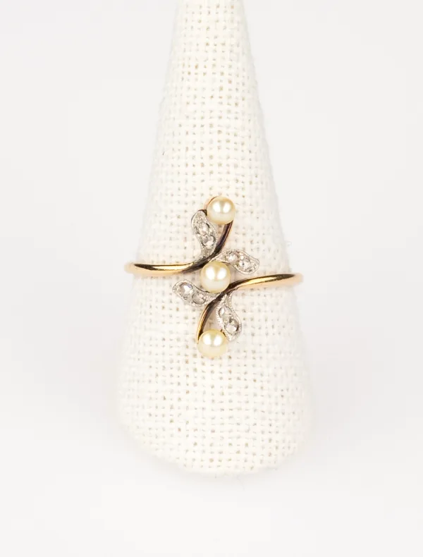 Bague Trilogie Or Jaune, Perles & Diamants