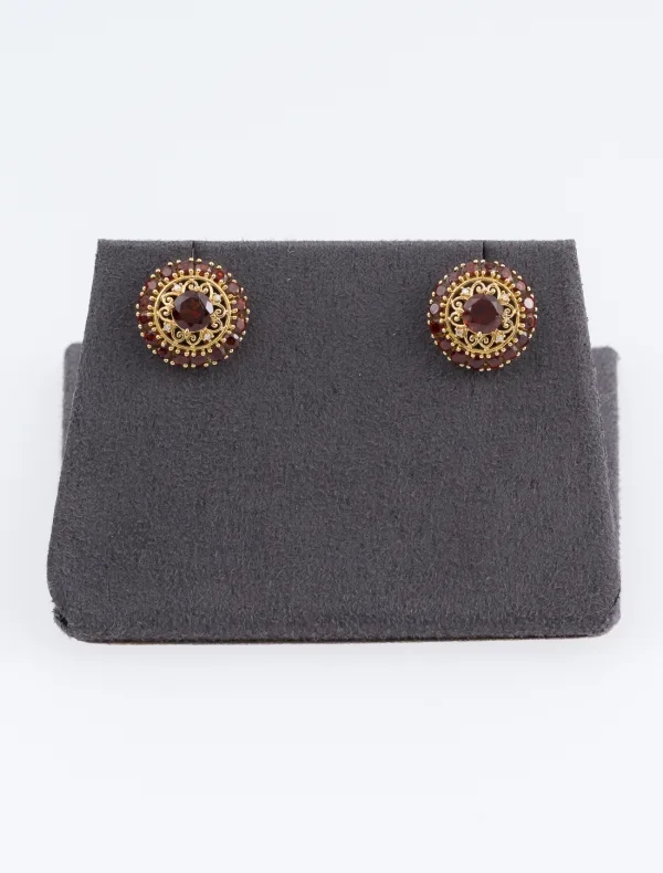 Boucles d'oreilles Or Jaune, Grenats & Diamants