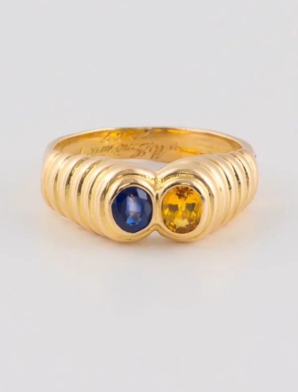Bague Toi & Moi, Saphir & Citrine Or Jaune