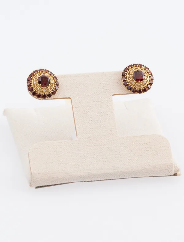 Boucles d'oreilles Or Jaune, Grenats & Diamants