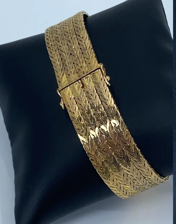Bracelet Vintage Mailles Chevrons Or et Diamants