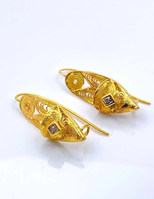 Boucles d'oreilles babouches or jaune et diamants
