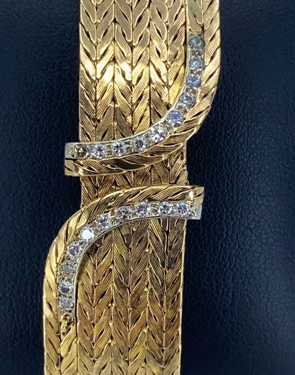 Bracelet Vintage Mailles Chevrons Or et Diamants