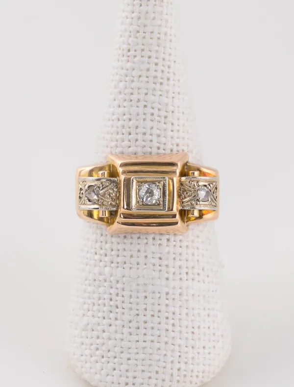 Bague Tank Ancienne Or Rose & Diamants