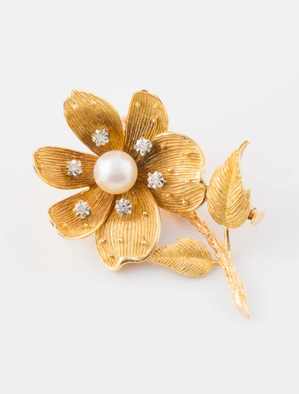Broche Fleur Perle & Diamants