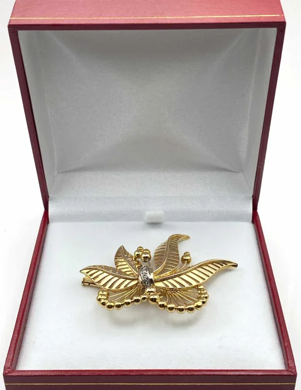 Broche Vintage Or Jaune & Diamants