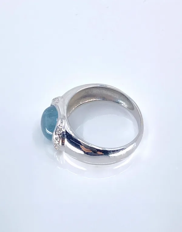 Bague Jonc Or blanc Aigue Marine & Diamants