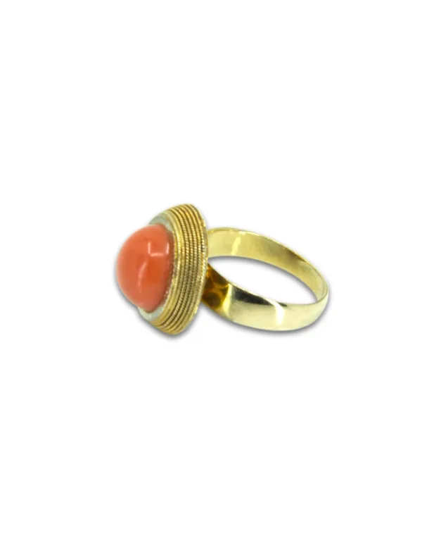 Bague Vintage Or Jaune & Cabochon Corail