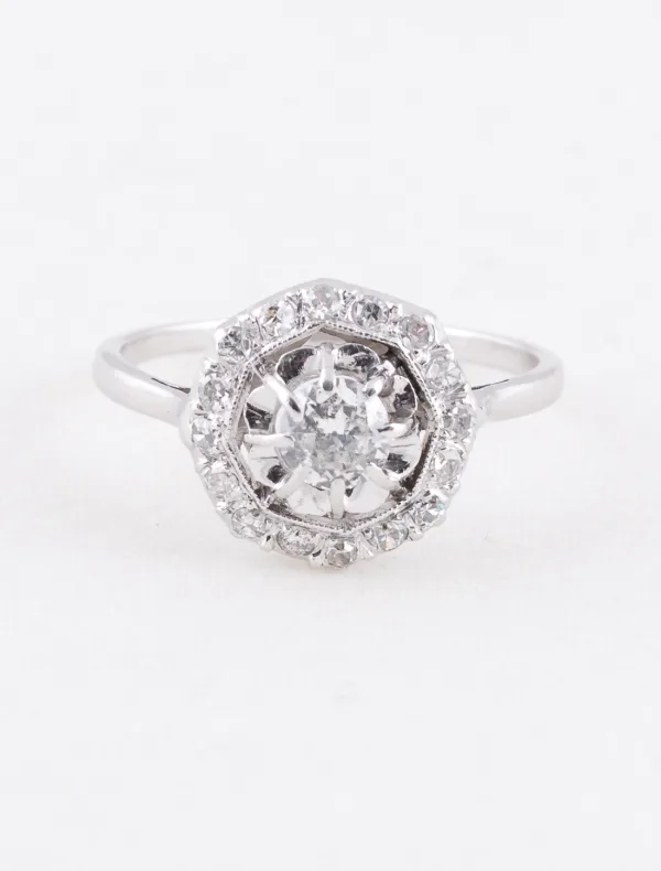 Bague Art Déco Octogonale Platine & Diamants