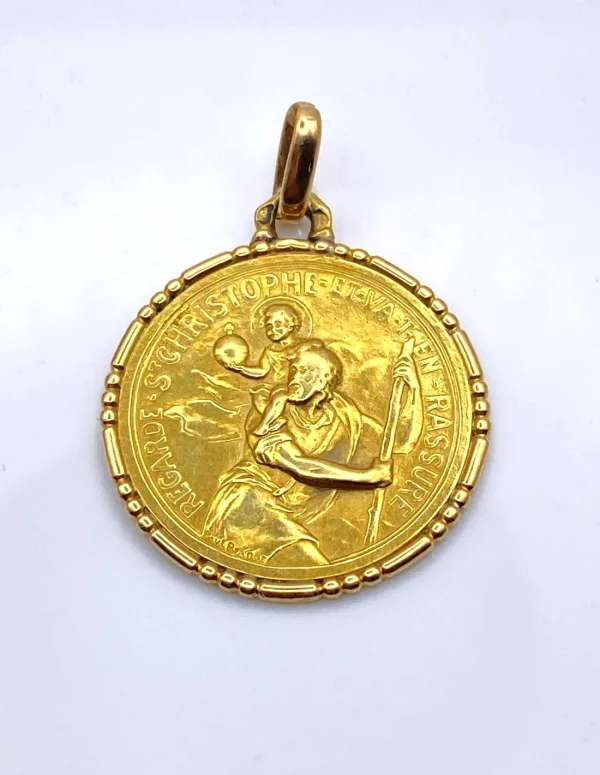 Médaille Vintage Or Jaune Saint Christophe