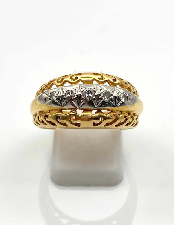 Bague Ciselée Or Jaune, Platine & Diamants