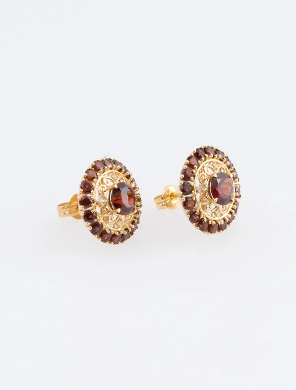 Boucles d'oreilles Or Jaune, Grenats & Diamants