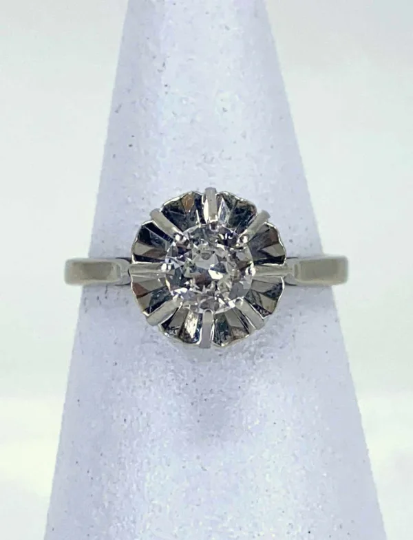 Bague Vintage Or Blanc, Platine & Solitaire