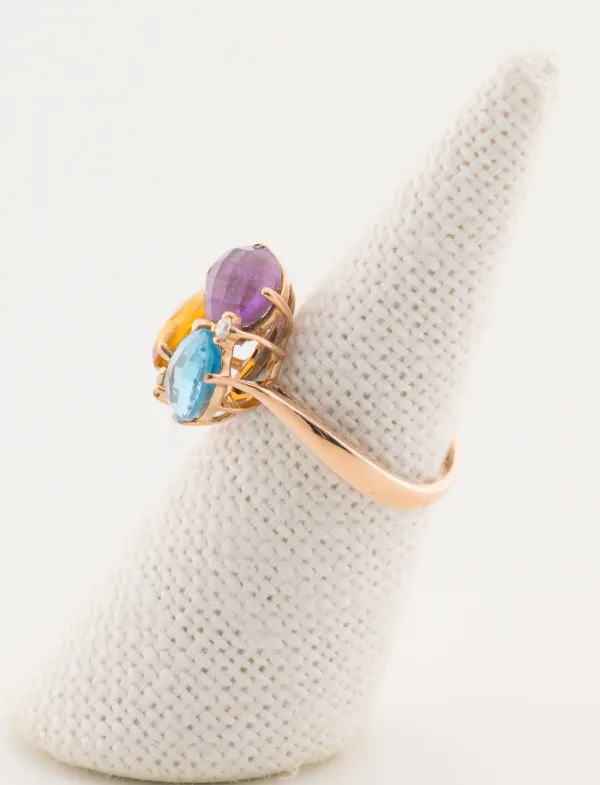 Bague 3 Pierres & Diamants Or Jaune