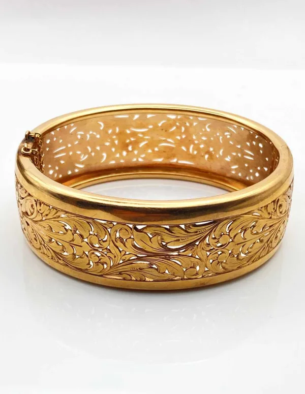 Bracelet Jonc Ouvrant Vintage Ciselé Or