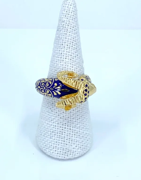 Bague Tête de Bélier Or Jaune & Email Bleu