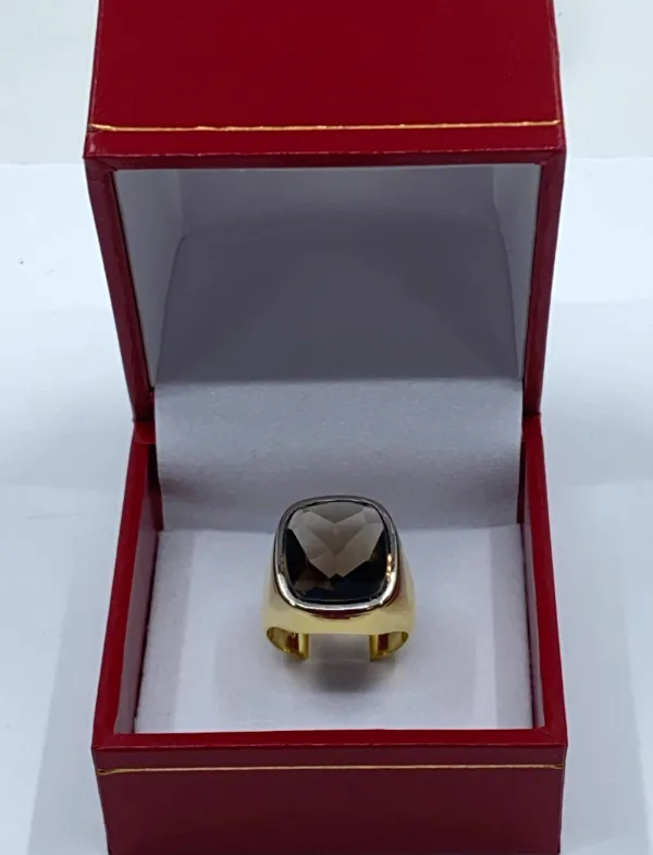 Bague Chevalière Or Jaune & Quartz Fumé