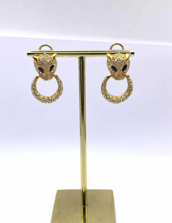 Boucles d'Oreilles Léopard Or Jaune, Saphirs & Zircons