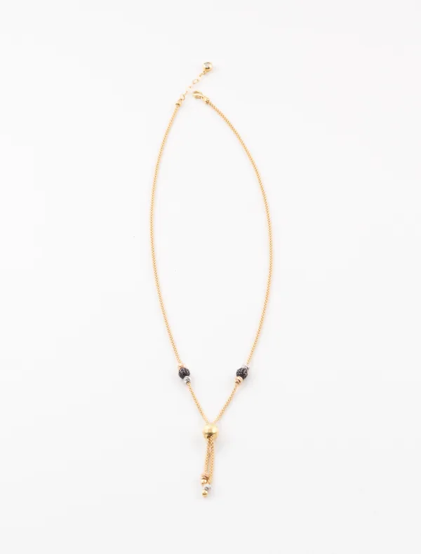 Collier Sautoir Boules Trois Ors