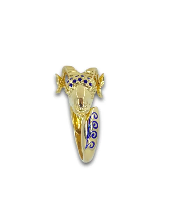 Bague Tête de Bélier Or Jaune & Email Bleu