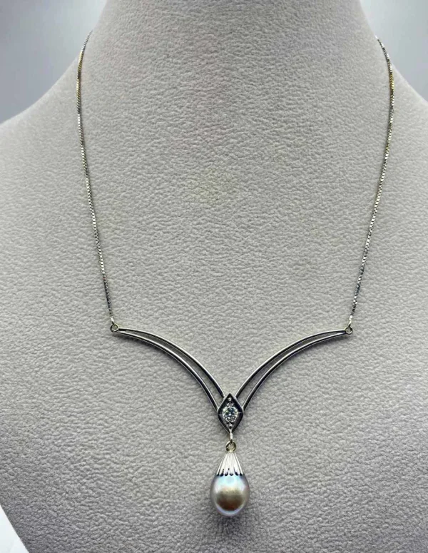 Collier Pendentif Or Blanc 18K, Diamant & Perle