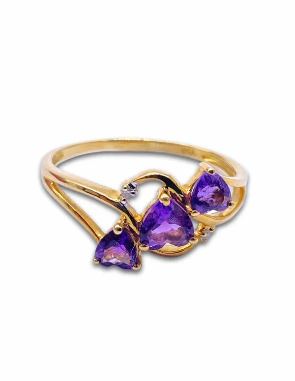 Bague Or Jaune 18K Améthystes et Diamants
