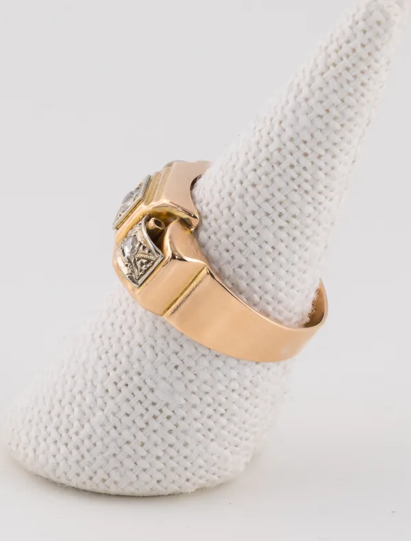 Bague Tank Ancienne Or Rose & Diamants