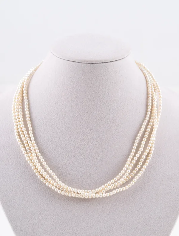 Collier Perles fines 4 Rangs & Fermoir Or Jaune