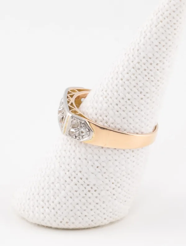 Bague Jarretière Rétro Or, Platine & Diamants