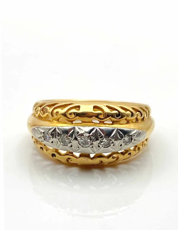 Bague Ciselée Or Jaune, Platine & Diamants